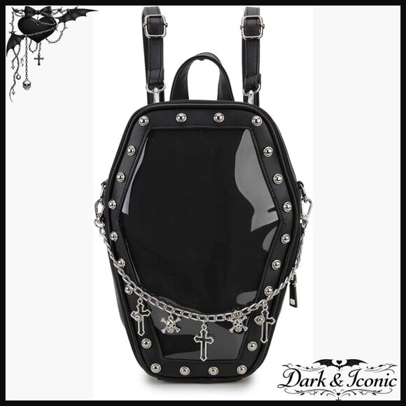 Gothic Coffin Shape Vegan Leather Backpack with 3 Inserts, Adjustable Straps main image 4